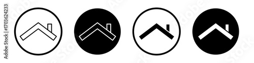 Home roof icon collection in black and white filled and outlined style for web.