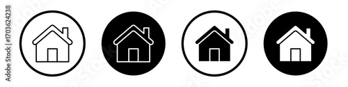 Home icon collection in black and white filled and outlined style for web.
