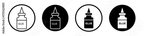 Glue icon collection in black and white filled and outlined style for web.