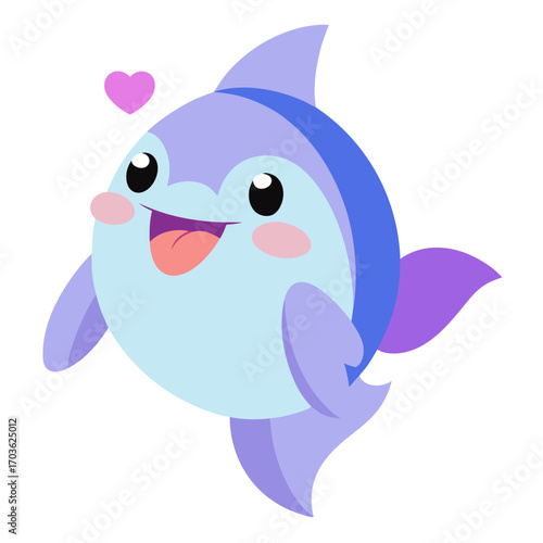 Cute cartoon dolphin with heart shape adorable aquatic creature smiling cheerfully on a white background