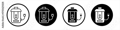 Garbage disposal icon collection in black and white filled and outlined style for web.
