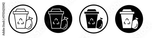 Garbage icon collection in black and white filled and outlined style for web.