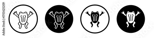 Frog icon collection in black and white filled and outlined style for web.