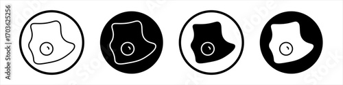 Fried egg icon collection in black and white filled and outlined style for web.