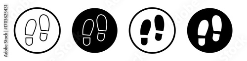 Footprint icon collection in black and white filled and outlined style for web.