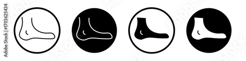 Foot side view icon collection in black and white filled and outlined style for web.