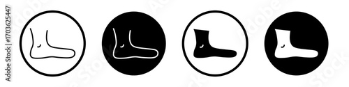Foot side view icon collection in black and white filled and outlined style for web.