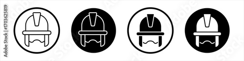 Firefighter helmet icon collection in black and white filled and outlined style for web.