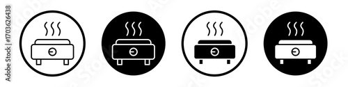 Electric hot plate icon collection in black and white filled and outlined style for web.