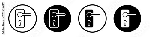 Doorknob icon collection in black and white filled and outlined style for web.