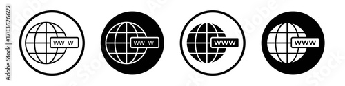 Domain icon collection in black and white filled and outlined style for web.