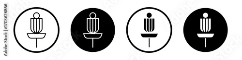 Disc golf icon collection in black and white filled and outlined style for web.