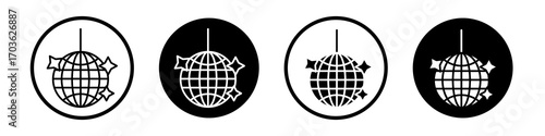 Disco ball icon collection in black and white filled and outlined style for web.