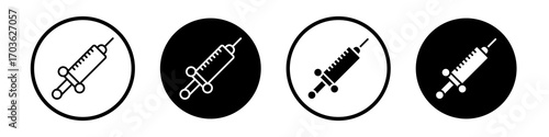 Dental needle icon collection in black and white filled and outlined style for web.