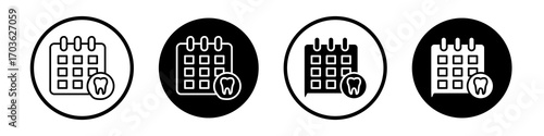 Dental appointment icon collection in black and white filled and outlined style for web.
