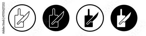 Cutting board icon collection in black and white filled and outlined style for web.