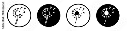 Dandelion icon collection in black and white filled and outlined style for web.