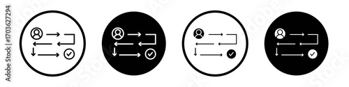 Customer journey icon collection in black and white filled and outlined style for web.