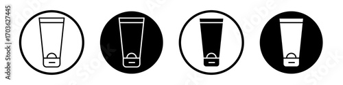 Cream tube icon collection in black and white filled and outlined style for web.