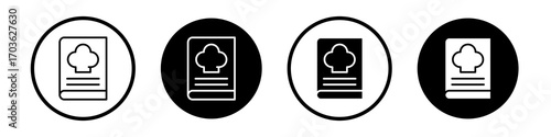 Cookbook icon collection in black and white filled and outlined style for web.