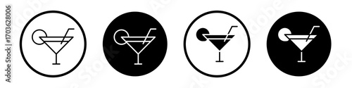 Cocktail icon collection in black and white filled and outlined style for web.