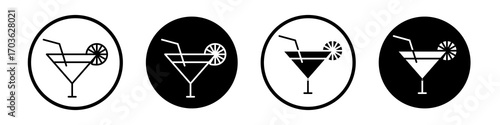 Cocktail icon collection in black and white filled and outlined style for web.