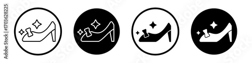 Cinderella shoe icon collection in black and white filled and outlined style for web.