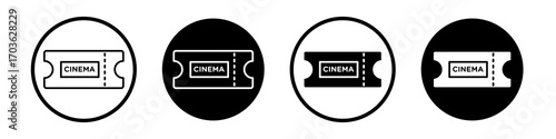 Cinema tickets icon collection in black and white filled and outlined style for web.