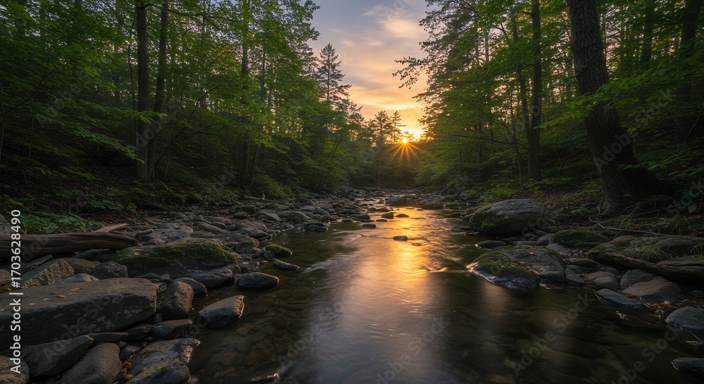 Fototapeta premium Forest River Sunset Scene