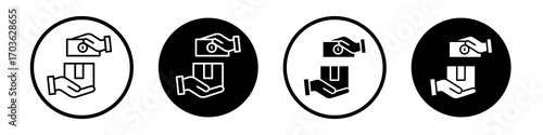 Cash on delivery icon collection in black and white filled and outlined style for web.