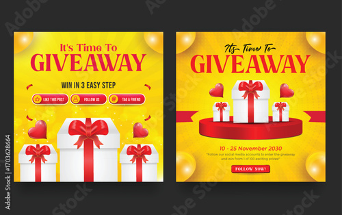 Giveaway social media banner template. giveaway steps design