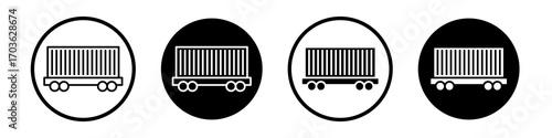 Cargo wagon icon collection in black and white filled and outlined style for web.