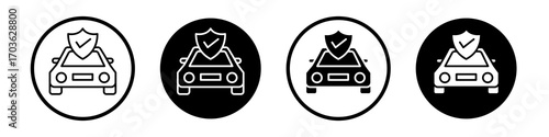 Car insurance icon collection in black and white filled and outlined style for web.