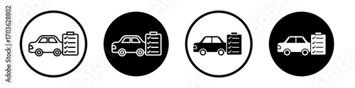 Car repair check list icon collection in black and white filled and outlined style for web.