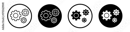 COGS icon collection in black and white filled and outlined style for web.