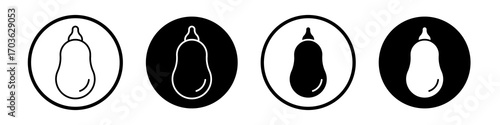 Butternut squash icon collection in black and white filled and outlined style for web.