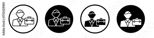 Businessman icon collection in black and white filled and outlined style for web.