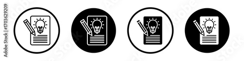 Briefing icon collection in black and white filled and outlined style for web.