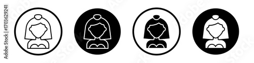 Bride icon collection in black and white filled and outlined style for web.