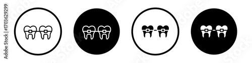 Braces icon collection in black and white filled and outlined style for web.