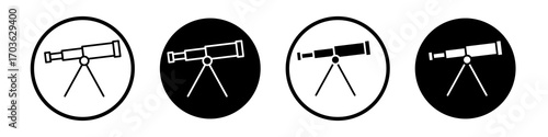 Boat Telescope icon collection in black and white filled and outlined style for web.