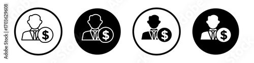 Beneficiary icon collection in black and white filled and outlined style for web.