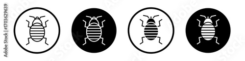 Bedbug icon collection in black and white filled and outlined style for web.