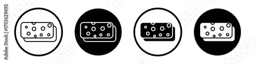 Bath sponge icon collection in black and white filled and outlined style for web.