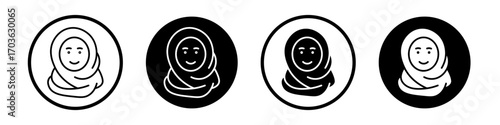 Arab woman icon collection in black and white filled and outlined style for web.