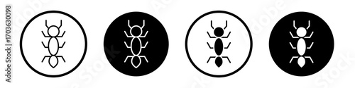 Ant icon collection in black and white filled and outlined style for web.