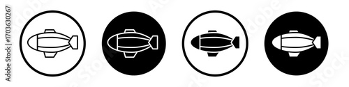 Airship icon collection in black and white filled and outlined style for web.