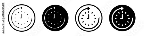 24 hours icon collection in black and white filled and outlined style for web.