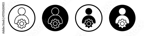 Admin icon collection in black and white filled and outlined style for web.