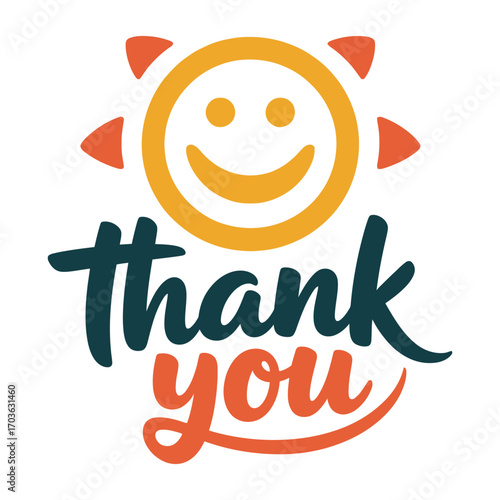 Bright and cheerful thank you message with a smiling sun illustration
